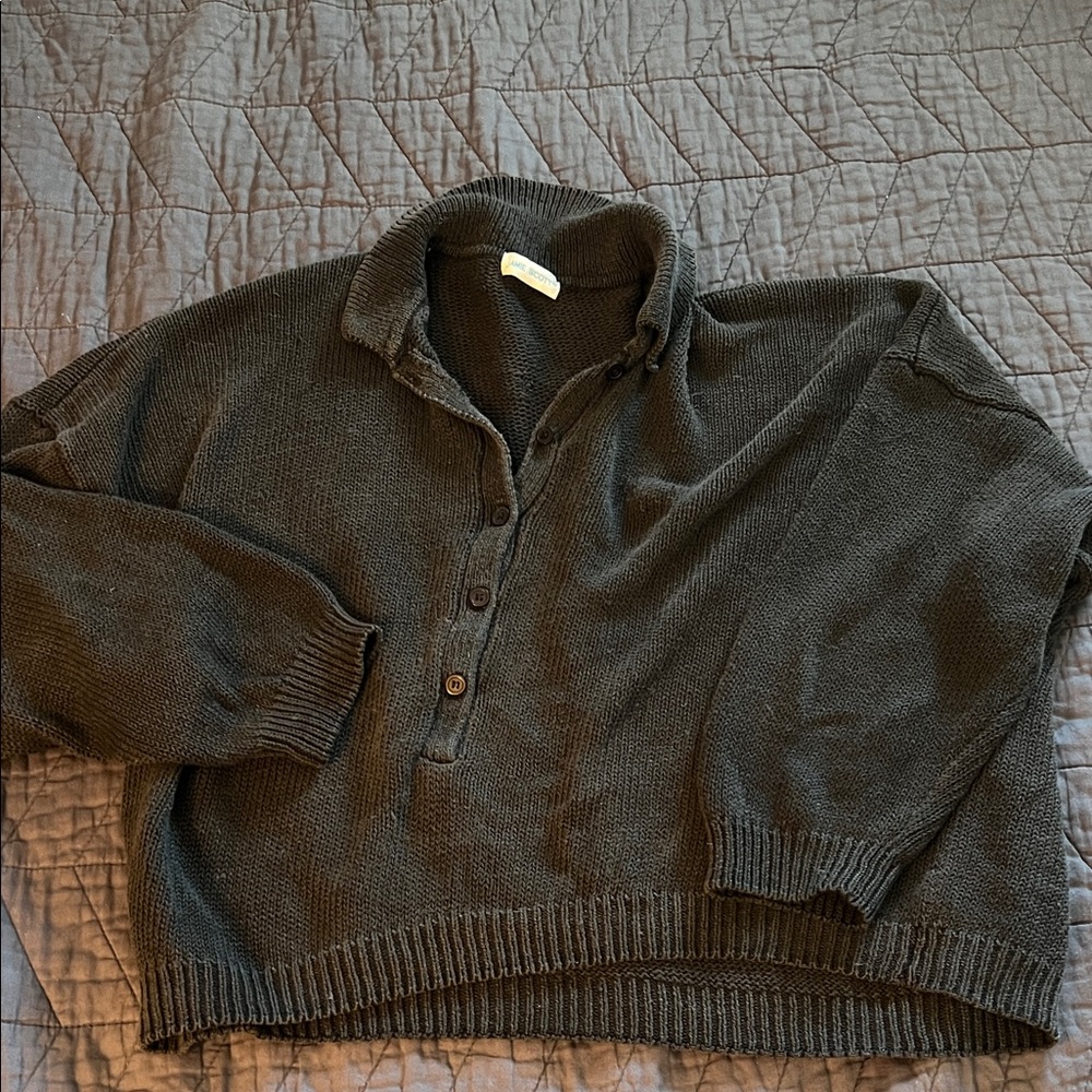 Relaxed Knit Crop Top - Dark Olive